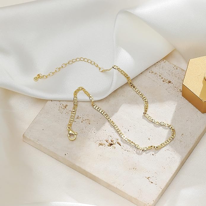Pencros Dainty Layered Anklet,14K Gold Filled Cute Beads Satellite Chain Heart Boho Adjustable Anklets for Women