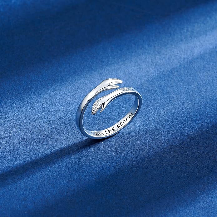 Yesteel S925 Sterling Silver Hug Ring for Women Teen Girls, Adjustable Ring Jewelry Mothers Day Birthday Gifts for Daughters Mom Sister Wife Friends Grandma