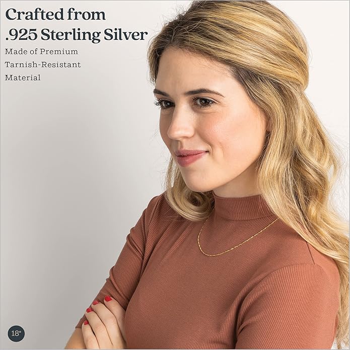 KEZEF Sterling Silver 1.5mm Figaro Chain Necklace for Women - 925 Italian Diamond Cut Chain, Available in Silver, 18K Yellow Gold, Rose Gold, 16-30 Inches