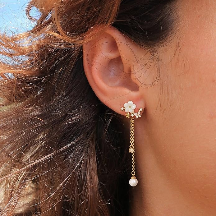 14K Gold Plated Butterfly Dangle Earrings for Women - Dainty, Trendy, Hypoallergenic CZ Drop Earrings - Simple Long Dangling Jewelry