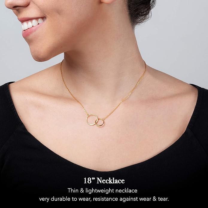 Suavell Sister Necklace - Sterling Silver Interlocking Double Circle Necklace - Birthday Gift for Sister - Maid of Honor Gift