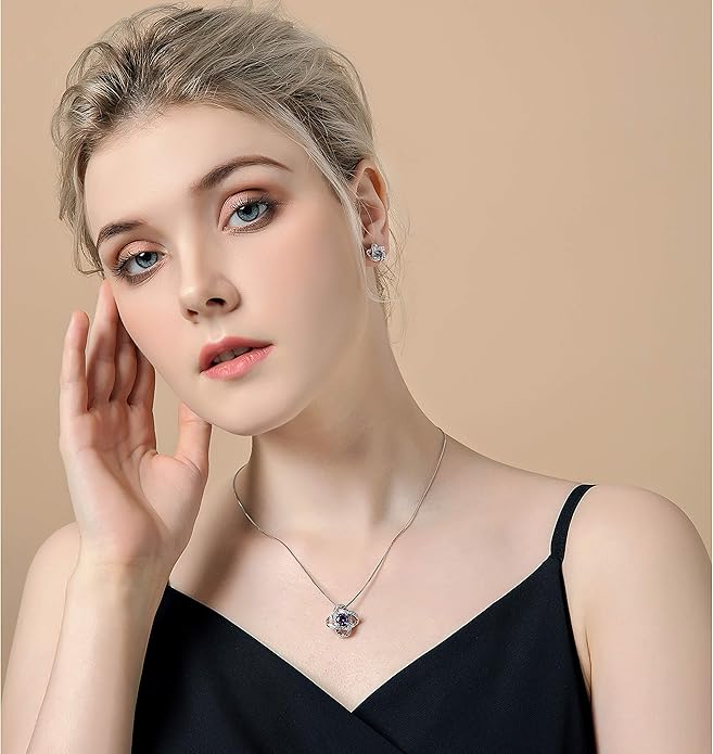 AMYJANE Bridal Jewelry Set for Women - Crystal Cubic Zirconia Love Knot Necklace Stud Earrings Elegant CZ Jewelry Set for Wedding Bride Bridesmaids Gift Set