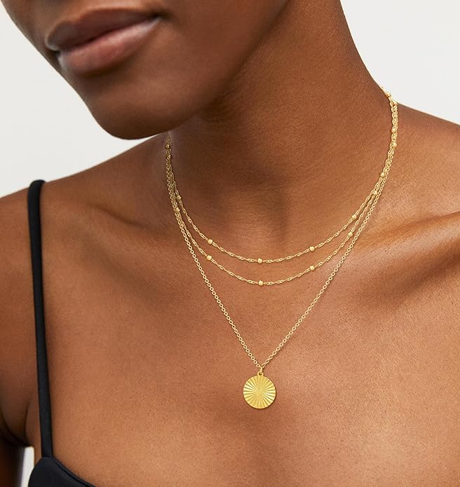 JECOMY Layered Gold Necklace for Women, 14K Gold Plated Necklace Stack for Women, Dainty Adjustable Gold Necklace Set