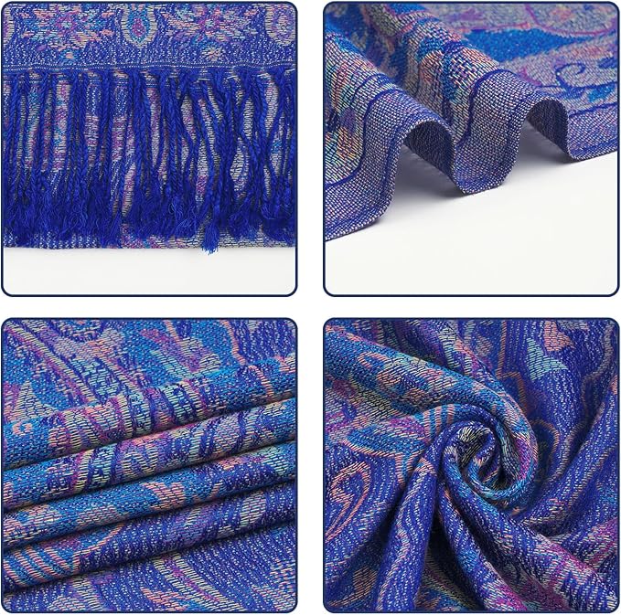 QIUTIMIY Paisley Pashmina Shawl Wrap Women Reversible Vintage Jacquard Pashmina Rave Scarf with Fringe for Evening, Wedding