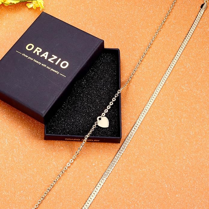 ORAZIO Gold Necklaces for Women,Layered Gold Necklace,14K Gold Plated Pendant Necklaces,Simple Choker Necklaces Set, Dainty Gold Chain Necklaces,Trendy Gold Stacked Jewelry Gifts for Women