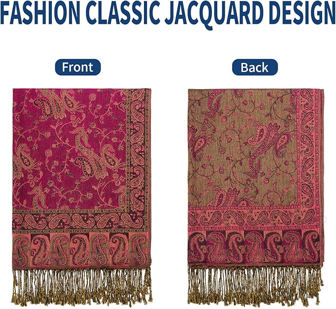 QIUTIMIY Paisley Pashmina Shawl Wrap Women Reversible Vintage Jacquard Pashmina Rave Scarf with Fringe for Evening, Wedding