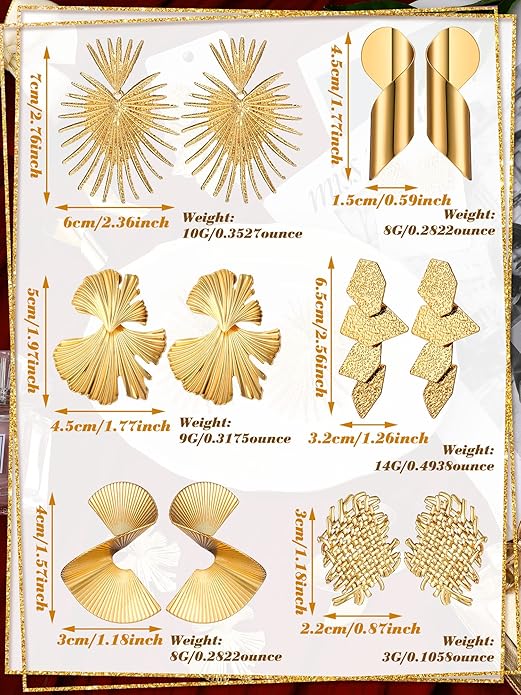 Glenmal 6 Pair Gold Statement Earrings for Women Large Gold Geometric Earrings Woven Twisted Leaf Earring Jewelry Gift