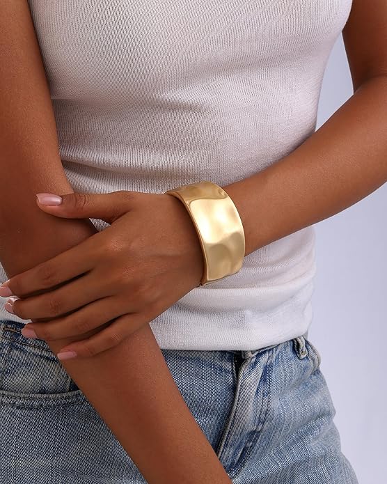 Bangle Bracelets for Women | 14K Gold Plated Trendy Wide Bracelets | Hinged Arm Cuff Bangles Chunky Bracelet for Women