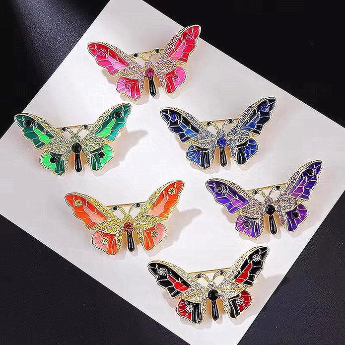 6 pieces butterfly brooch pins for women fashion Woman's enamel crystal rhinestone butterfly brooches pin set for Clothes Dresses bulk
