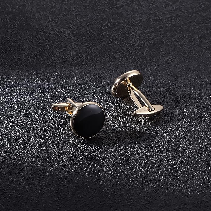 ORAZIO Cuff Links Mens Stainless Steel Cuff Links and Studs Set Gold Black Cufflinks for Men Tuxedo Studs Buttons for Formal Kit Business or Wedding Shirts