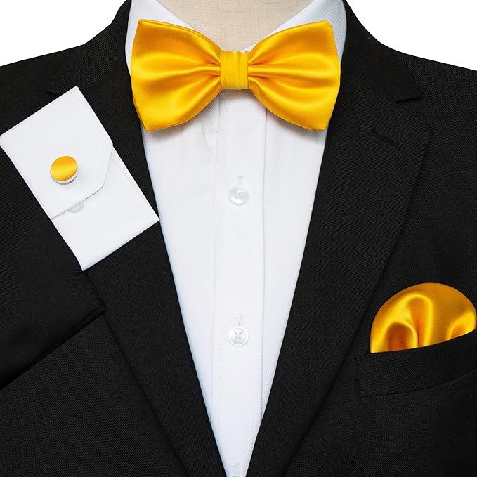 JEMYGINS Solid Color mens Pre-tied Bow Tie and Pocket Square Cufflinks Sets with Gift Box