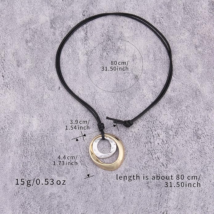 Long Boho Necklaces for Women Vintage Leather Wooden Pendant Y Choker Ethnic Style Gold Circle Hippie Sweater Necklace