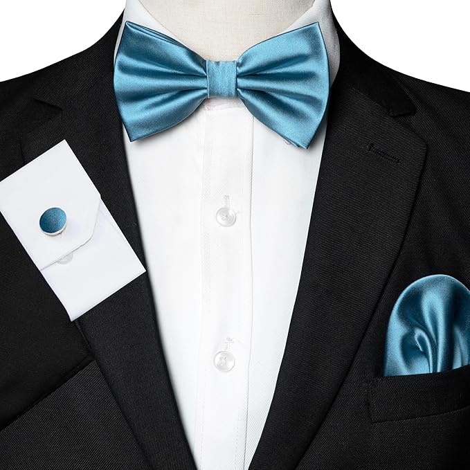 JEMYGINS Solid Color mens Pre-tied Bow Tie and Pocket Square Cufflinks Sets with Gift Box