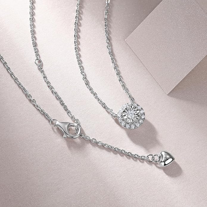 Sterling Silver Lab Grown Diamond Halo Pendant Necklace, Chain Included,ideal gift for anniversaries, birthdays, or any milestone celebration