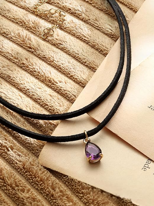 Sacina Layered Black Choker Necklace, Glass Teardrop Chocker, Black Necklace, Gothic Goth Boho Choker, Christmas Jewelry Gift For Women
