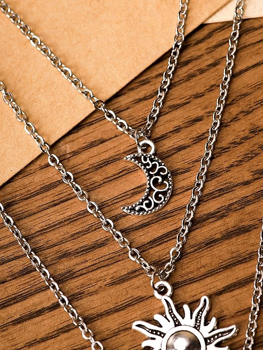 Sacina Gothic Layered Crystal Sun and Moon Necklace, Moon and Sun Pendant, Gothic Goth Emo Grunge Necklace, Goth Jewelry, Halloween Christmas Jewelry Gift For Women