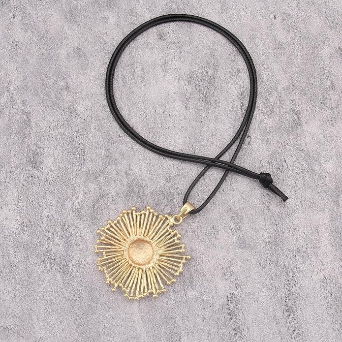 Long Boho Necklaces for Women Vintage Leather Wooden Pendant Y Choker Ethnic Style Gold Circle Hippie Sweater Necklace