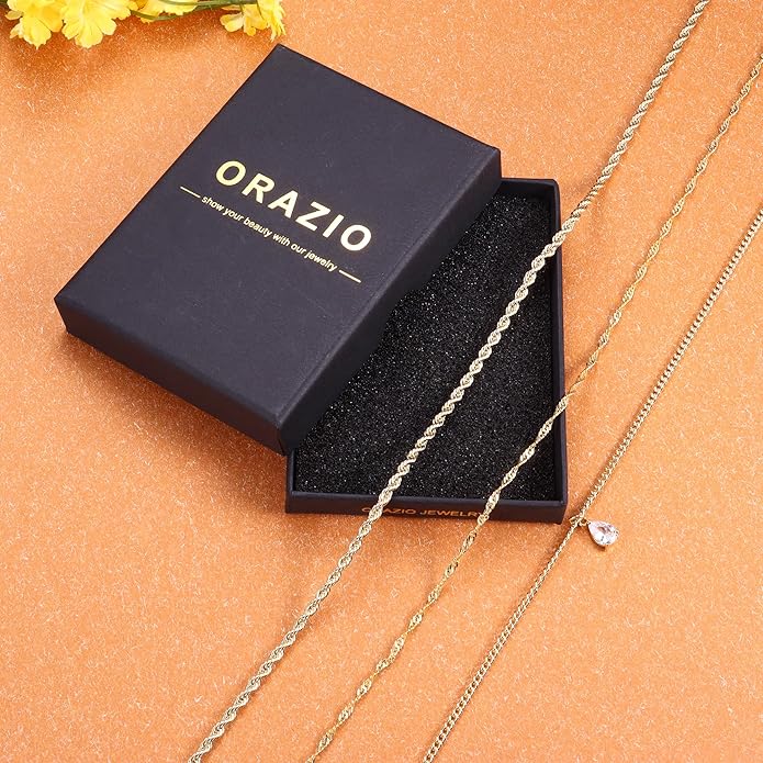 ORAZIO Gold Necklaces for Women,Layered Gold Necklace,14K Gold Plated Pendant Necklaces,Simple Choker Necklaces Set, Dainty Gold Chain Necklaces,Trendy Gold Stacked Jewelry Gifts for Women