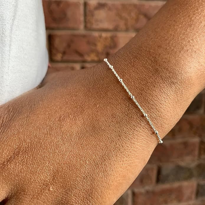 Pencros Dainty Layered Anklet,14K Gold Filled Cute Beads Satellite Chain Heart Boho Adjustable Anklets for Women