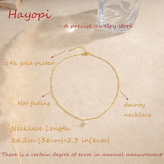 Pearl Necklace for Women Trendy,14k Gold Plated Necklace Dainty Wedding Necklace Small Cute Choker Necklace Beaded Lariat Drop Necklace Vintage Waterproof Jewelry for Women Gold Jewelry Fashion Gifts