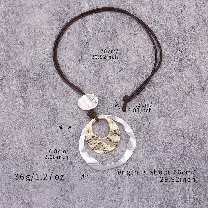 Boho Necklaces for Women Chunky Circle Necklace Layered Boho Circle Leather Choker Necklace Long Vintage Necklaces Bohemian Jewlery Gifts