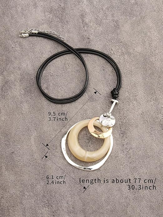 Boho Necklaces for Women Chunky Circle Necklace Layered Boho Circle Leather Choker Necklace Long Vintage Necklaces Bohemian Jewlery Gifts