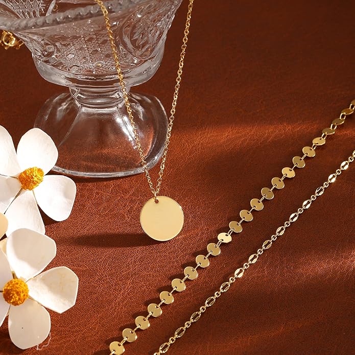 Gold Necklace for Women 14K Gold Plated Layered Necklaces Dainty Pendant Necklace Cute Stack Necklaces Set Fashion Jewelry Gift for Her