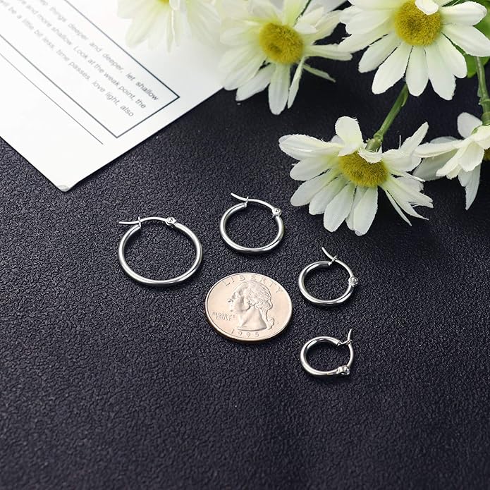 LOYALLOOK Gold Hoop Earrings Set Stainless Steel Rounded Small Hoop Earrings Set for Women Cute Huggie Earrings Nickel Free 10/12/15/20MM