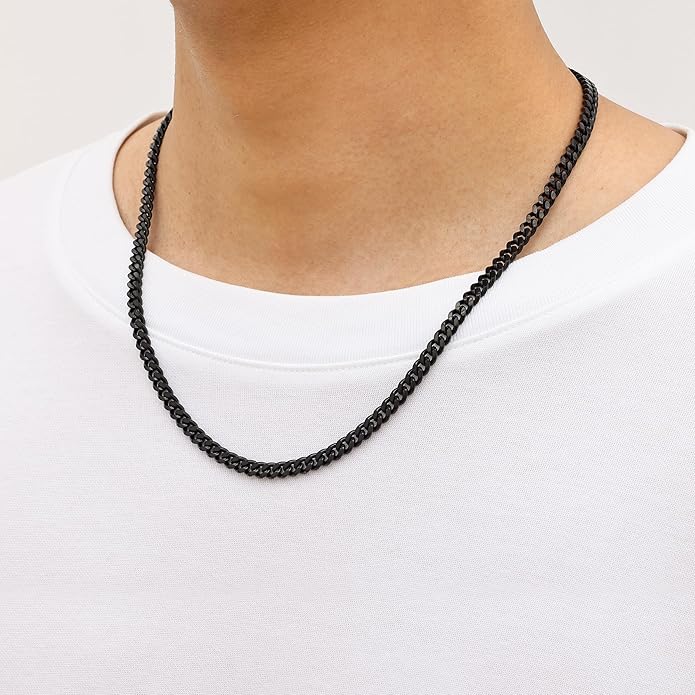 Fiusem Valentines Day Gifts for Him Silver Tone/Black/14K Gold Plated Chain Necklace for Men, 5mm/6mm/7.5mm/8mm/9mm Stainless Steel Cuban Link Chain Necklace, Men's Chains 18-28 Inch Jewelry Gifts
