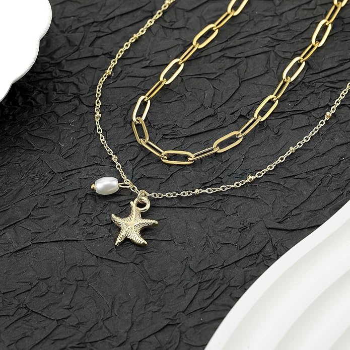 Sunflower Jewellery Layered Gold Dragon Pendant Necklace with Chain Link Choker, Gothic Fantasy Style, Double Chain Design