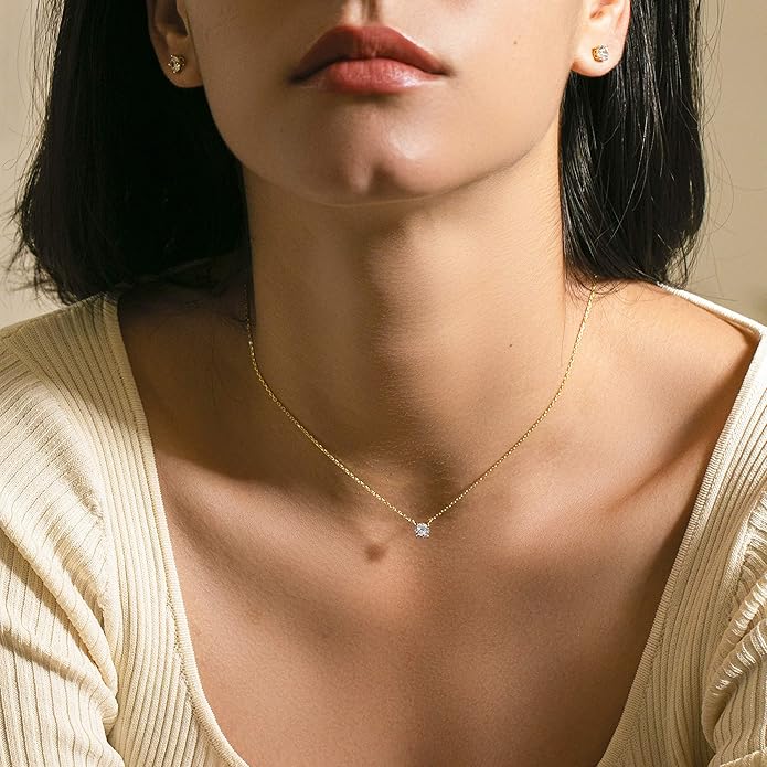 S.Leaf 18Karat Gold Plated Cubic Zirconia Necklace for Women S925 Sterling Silver 0.5/1/2cttw Dainty Crystal Cubic Zirconia Pendant Necklaces Best Friend Birthday Gifts for Women Trendy Sister Mom Wife Womens Her Friend Party
