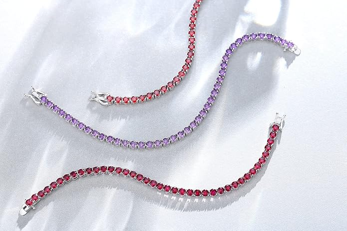 FANCIME Birthstone Bracelet Sterling Silver Gemstone Tennis Bracelets Fine Jewelry Wedding Bridal Prom Birthday Gift for Women Her, Length 7.2 Inch Width 4mm