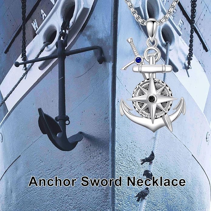 LEECCI Anchor Wave/Four Leaf Clover/Surfboard Necklace 925 Sterling Silver Anchor Pendant Jewelry Gift Graduation Gift for Men Women