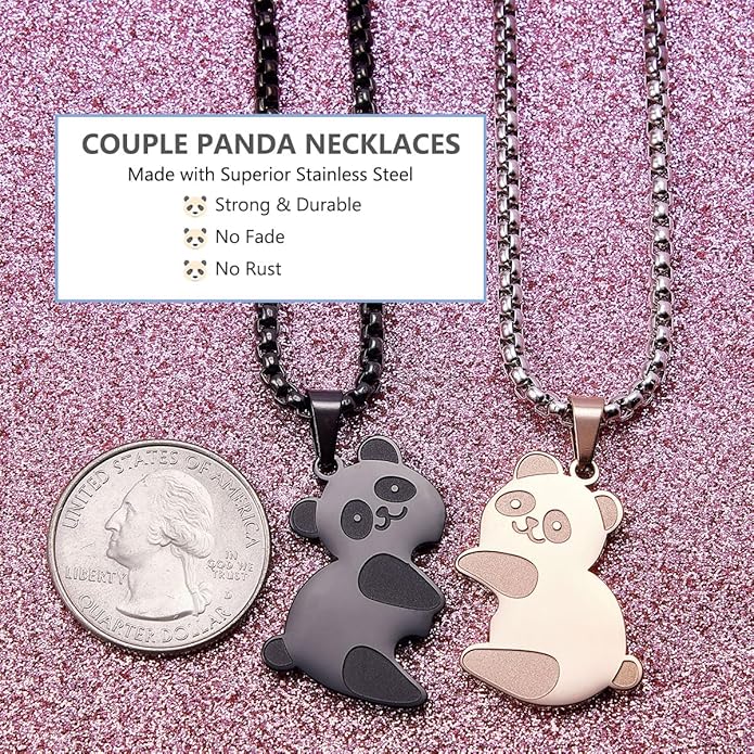 Colentine Panda Couples Necklace Cute Panda Hugging Puzzle Matching Necklaces Gift for Valentines Day