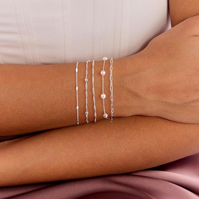 MBW Gold Bracelets for Women Trendy, Dainty 14K Gold Plated Bracelet Stack Beaded Chain Bracelet Set Thin Small Cute Paperclip Bracelets Fashion Waterproof Jewelry Gift Gold Accessories for Women