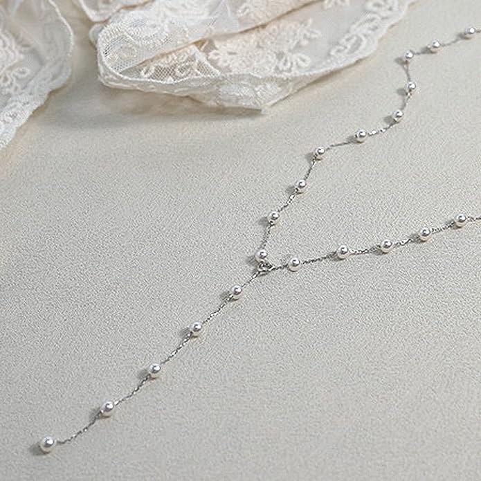 HAXIYA Lariat Gold Necklace for Women Dainty Long Necklace 14k Gold Plated/Silver Y-Shaped Pendant Drop Chain Trendy Layered Pearl/Beaded/CZ Necklaces Simple Gold Jewelry For Women Gift
