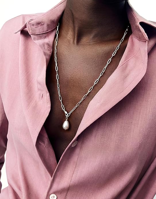 UBGICIG Honeycomb Layered Pendant Necklaces for Women Stackable, Dainty Y-Shaped Lariat Paperclip Pearl Heart Necklace, 16K Gold Silver Plated Long Necklaces Women's Trendy Drop Chain Necklace Jewelry