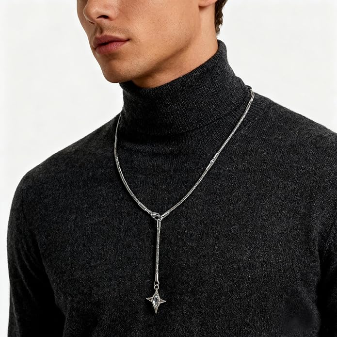 Irregular Y2k Long Y-shaped Necklace with Zircon Inlaid Sparkling Brick Tassel Pendant Double-Layer Chain High-end Fashion Accessory Women's