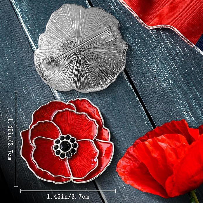 Poppy Flower Brooch - Memorial Day Veterans Day Armistice Day Pins - Remembrance Jewelry Gift Flower Pin for Women Mom Stepmother Grandma