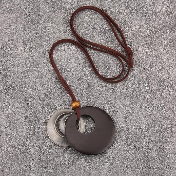 Boho Necklaces for Women Chunky Circle Necklace Layered Boho Circle Leather Choker Necklace Long Vintage Necklaces Bohemian Jewlery Gifts