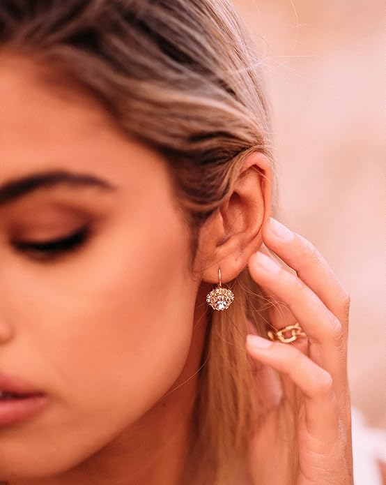 Brazel 18K Gold Plated Crystal Flower Earrings for Women