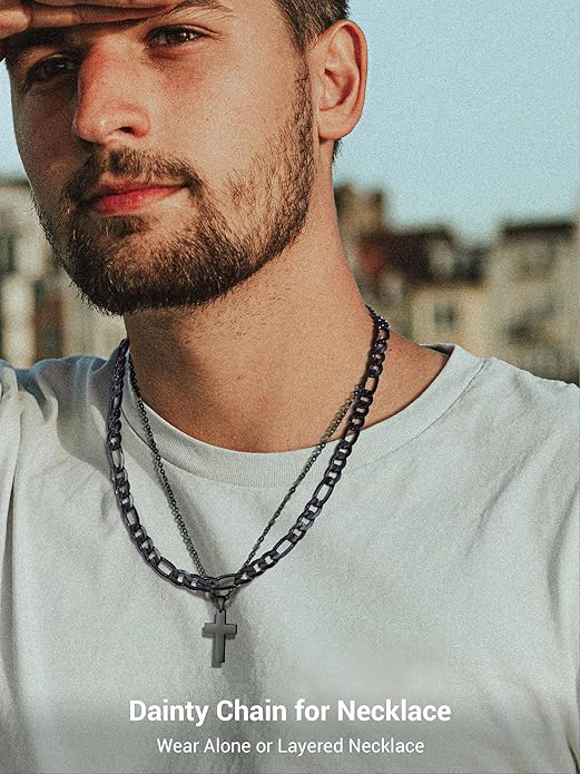 PROSTEEL 316L Stainless Steel Figaro Cuban Chain Necklace for Men, Black/18K Real Gold Plated, 4/5/6/7.5/9/10/13mm, 14inch-30inch, Come with Box