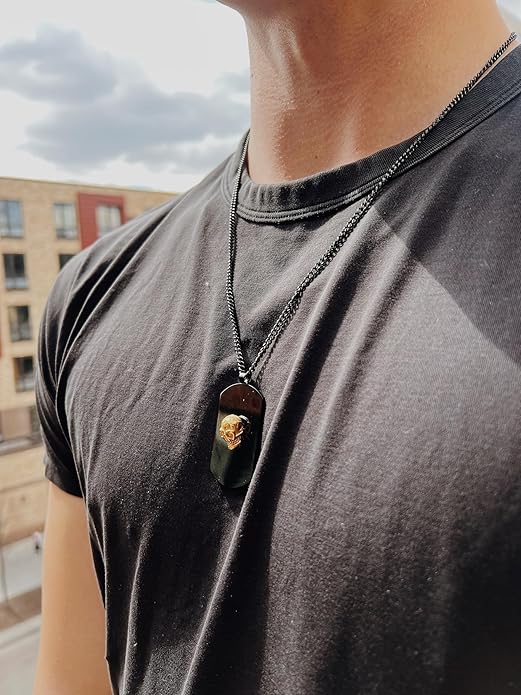 Boston Bay Men’s Black Dog Tag Necklace, 316L Stainless Steel Pendant with 24 Inch Fine Cuban Curb Link Chain
