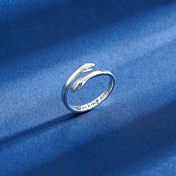 Yesteel S925 Sterling Silver Hug Ring for Women Teen Girls, Adjustable Ring Jewelry Mothers Day Birthday Gifts for Daughters Mom Sister Wife Friends Grandma