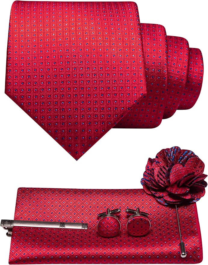 JEMYGINS Mens Tie and Lapel Pin Necktie Pocket Square Cufflinks and Tie Clip Sets for Business Casual 5PCS
