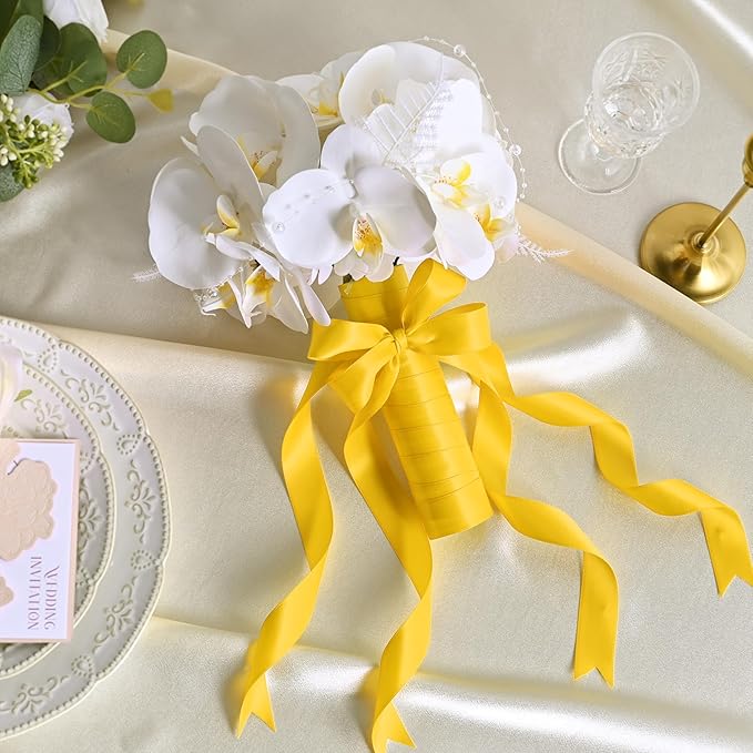 LEEQE Maize Yellow Satin Ribbon 1 inch X 50 Yards Polyester Ribbon for Gift Wrapping Very Suitable for Weddings Party Hair Bow Invitation Decorations and More