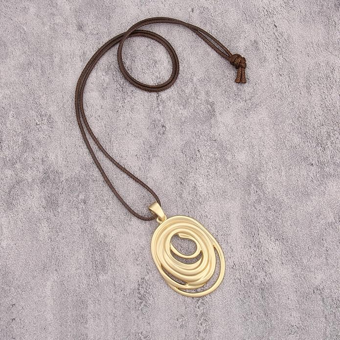 Long Boho Necklaces for Women Vintage Leather Wooden Pendant Y Choker Ethnic Style Gold Circle Hippie Sweater Necklace