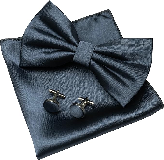JEMYGINS Solid Color mens Pre-tied Bow Tie and Pocket Square Cufflinks Sets with Gift Box