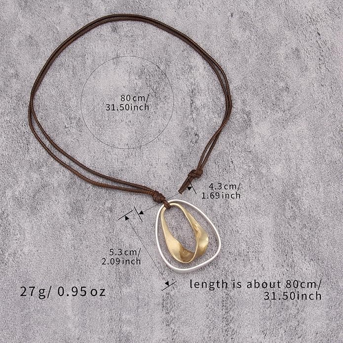 Boho Necklaces for Women Chunky Circle Necklace Layered Boho Circle Leather Choker Necklace Long Vintage Necklaces Bohemian Jewlery Gifts