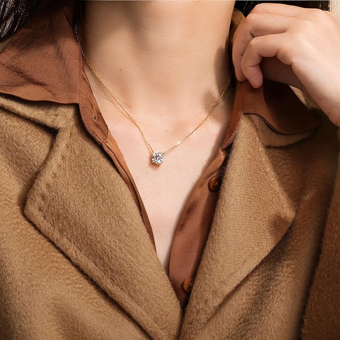 S.Leaf 18Karat Gold Plated Cubic Zirconia Necklace for Women S925 Sterling Silver 0.5/1/2cttw Dainty Crystal Cubic Zirconia Pendant Necklaces Best Friend Birthday Gifts for Women Trendy Sister Mom Wife Womens Her Friend Party